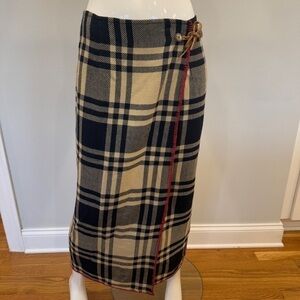 Vintage Ralph Lauren Country c. 1990 Plaid Wool Wrap Skirt